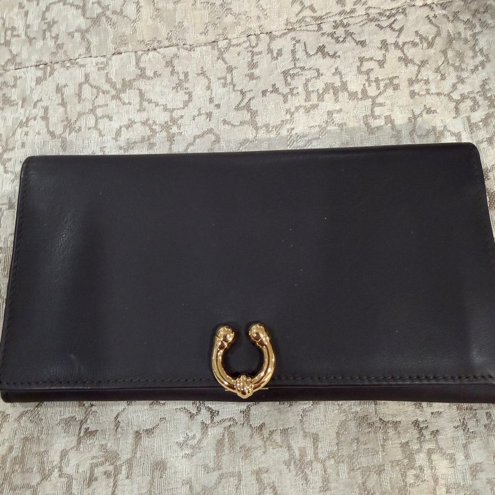 Gucci Black Leather Wallet with Gold Horsebit Accent